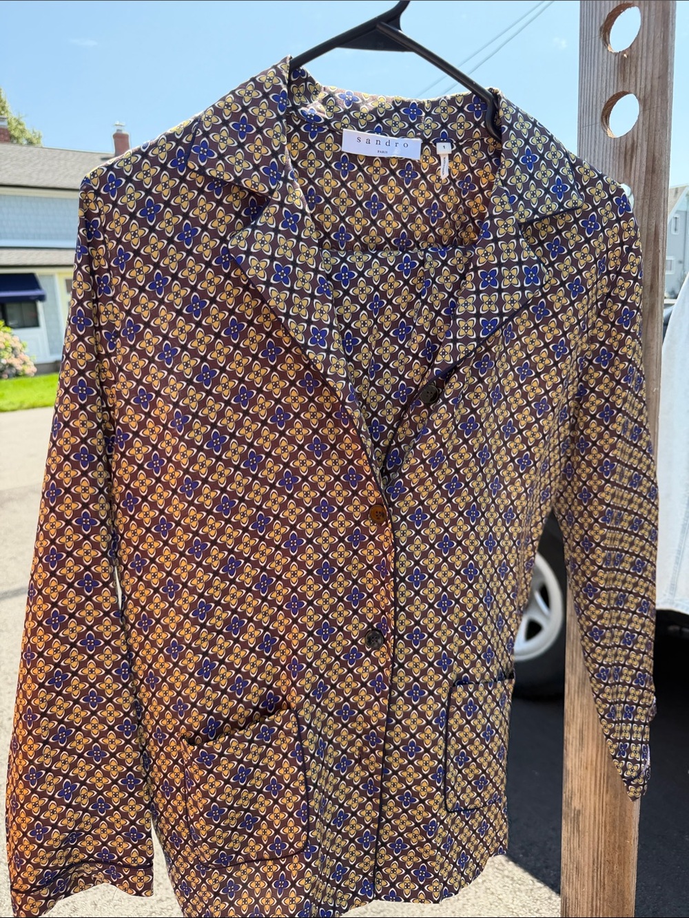 Sandro Women's Geometric Brown and Blue Blazer